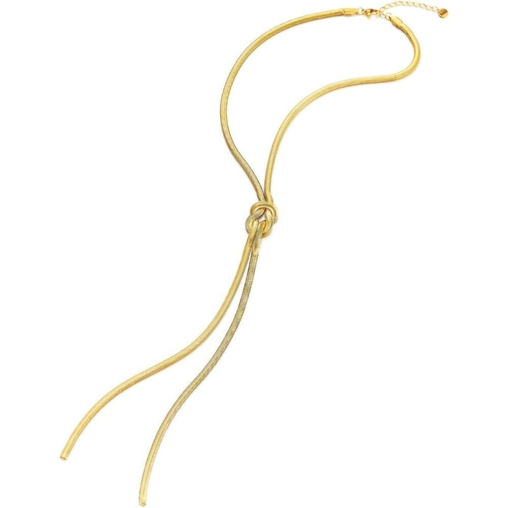 Gold Color Knot Lariat Necklace 39cm Gold-Tone Snake Chain for Women